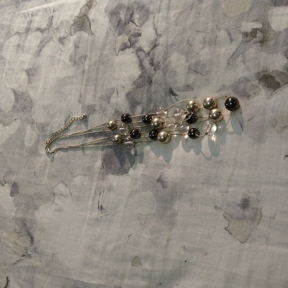 Layered faux Pearl silver black clear chain necklace - Picture 15 of 15